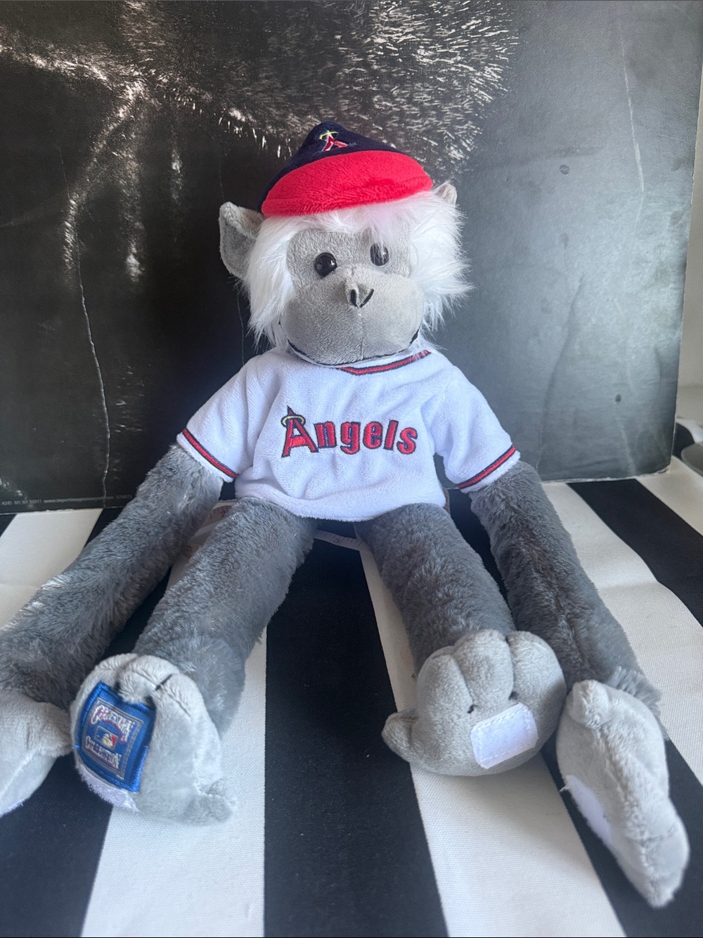 Los Angeles Angels Plush Rally Monkey - White Jersey, Gray Fur, Red Hat